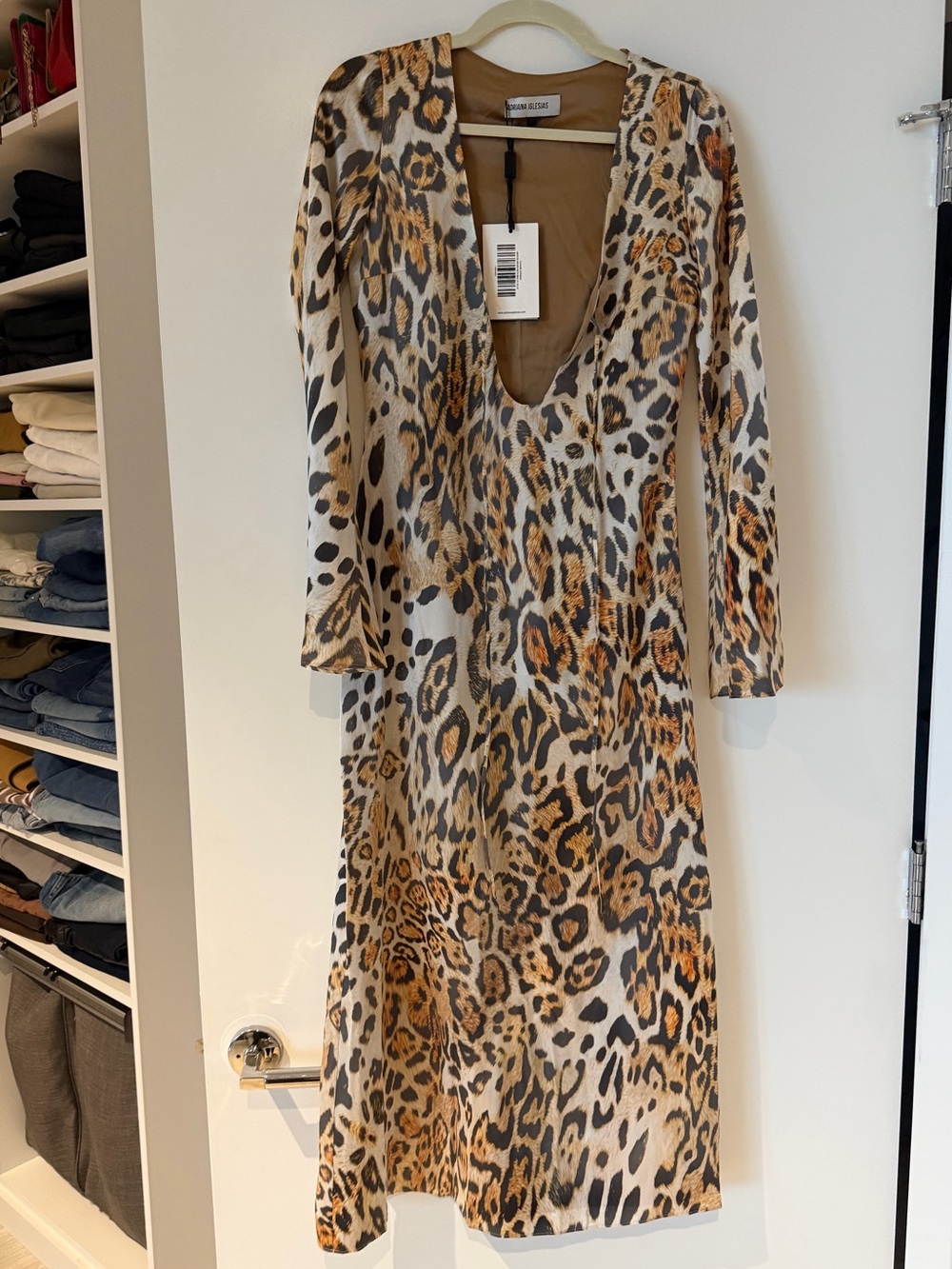 Adriana Iglesias Leopard Print V-Neck Dress - Brown Tan Black